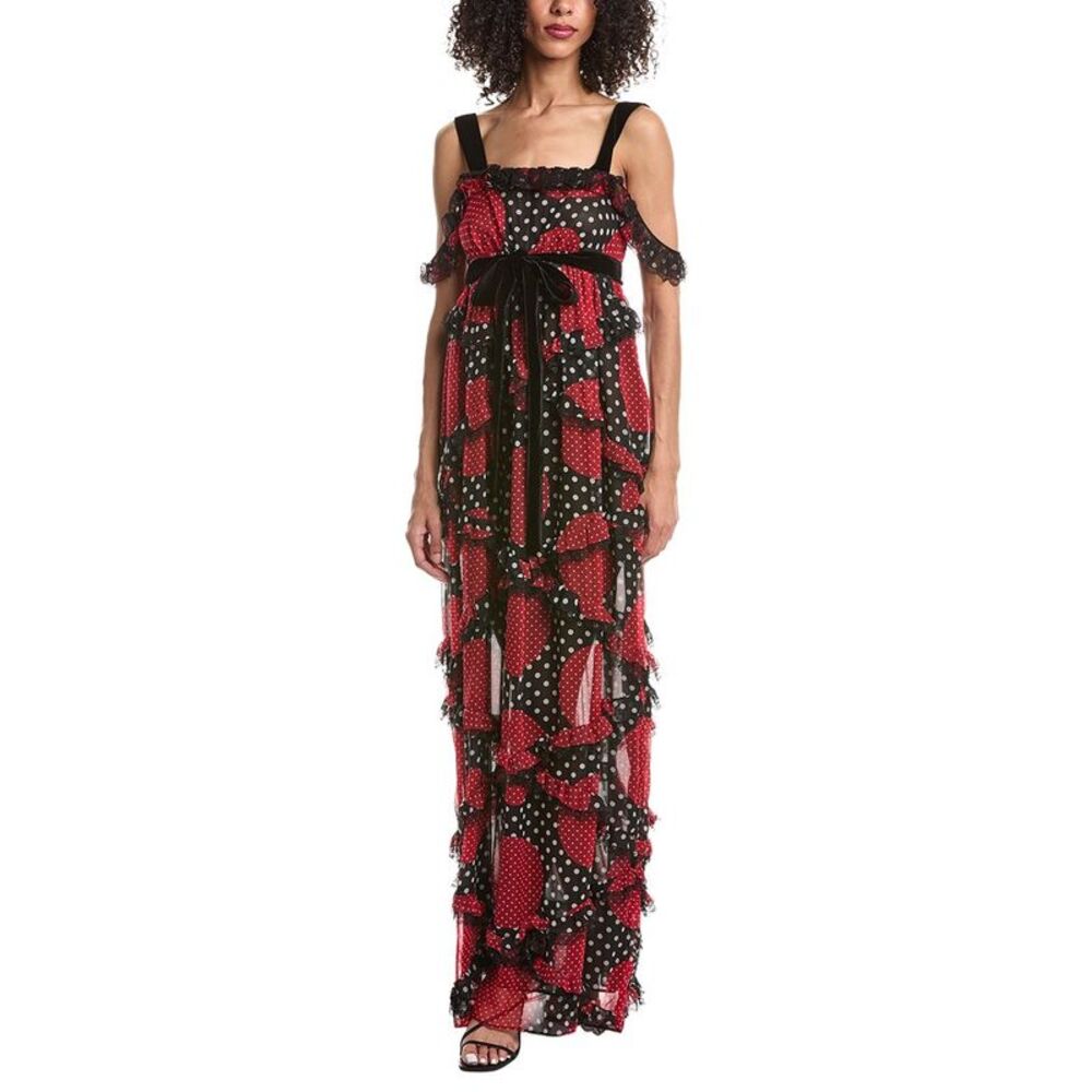 Valentino Womens  Printed Silk Gown, Black